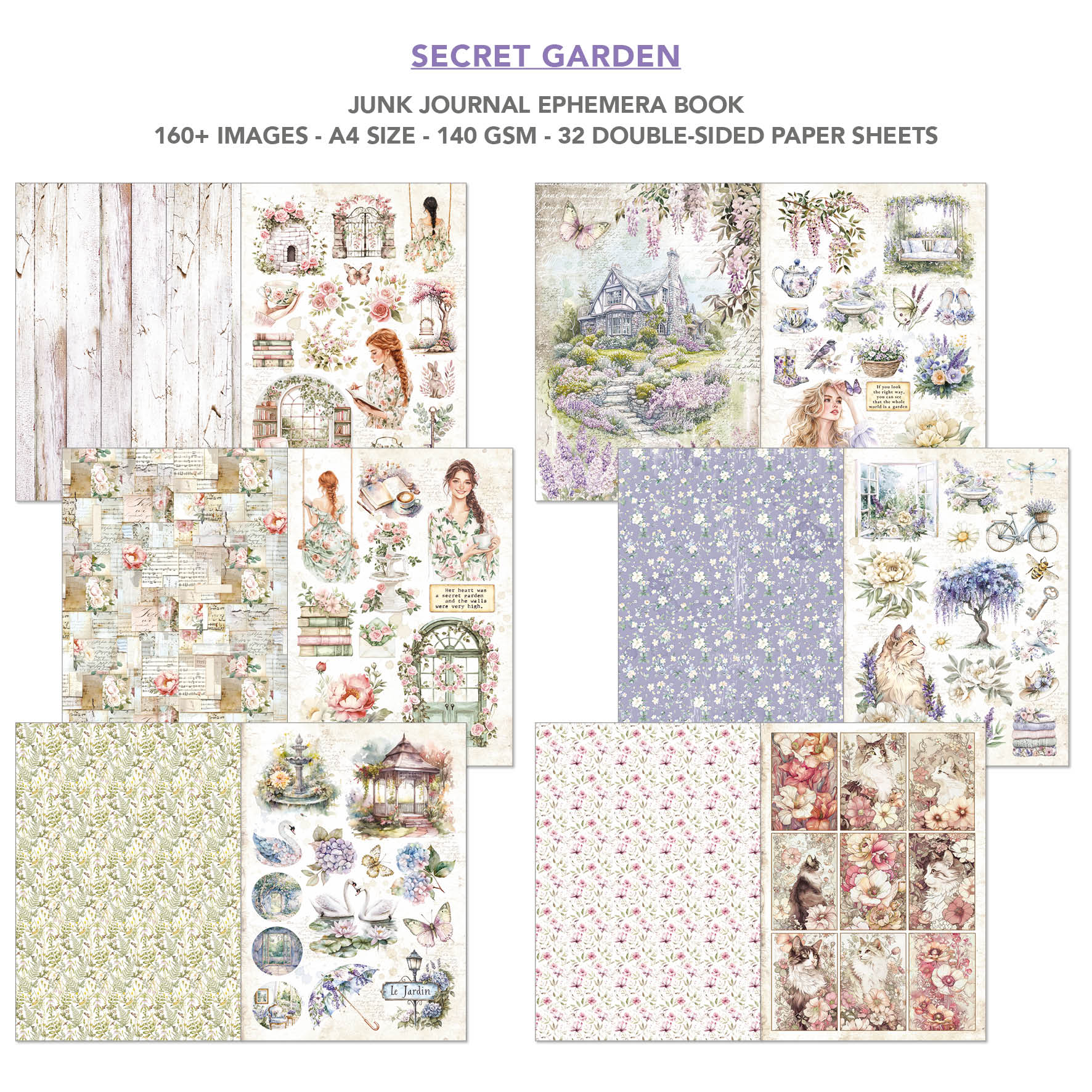 Secret Garden Junk Journal & Ephemera Book A4 32/Pkg