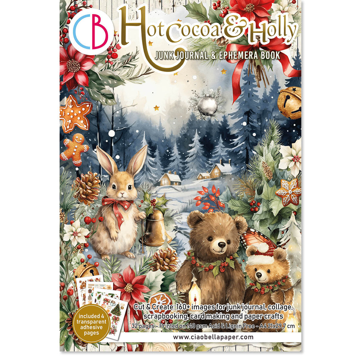 Hot Cocoa & Holly Junk Journal Ephemera Book A4 32/Pkg