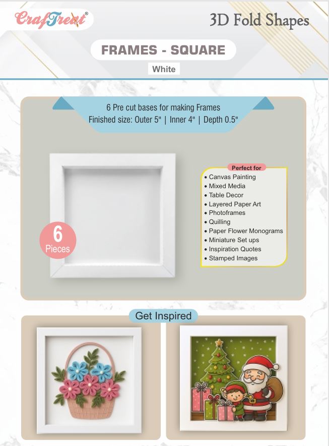CrafTreat 3D Fold Shapes - Frames White - Square 6pcs
