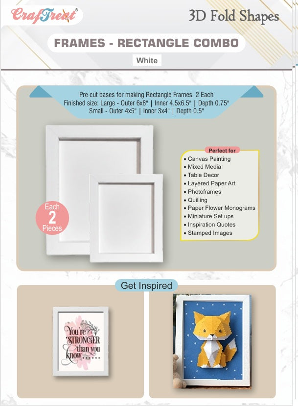 CrafTreat 3D Fold Shapes - Frames White - Rectangle Combo 4pcs